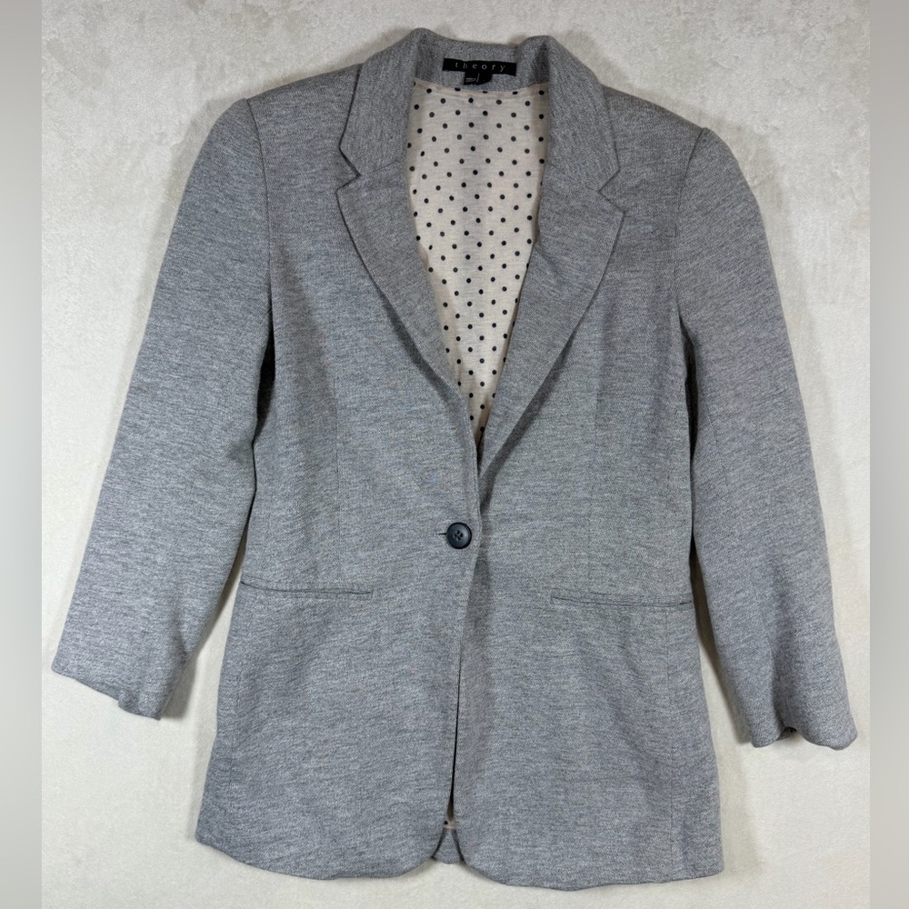 Theory Size 4 Heather Gray Cotton Blend Staple Women's Blazer Chic Lux Designer